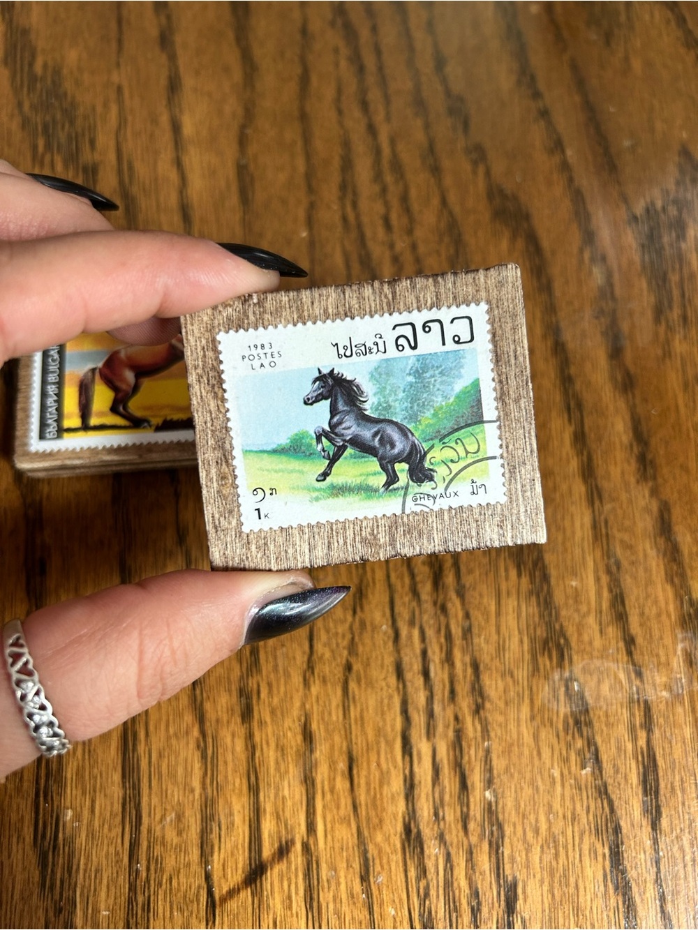Handmade Vintage Postage Stamp Magnets On Wood • Horses - Picture 3 of 3
